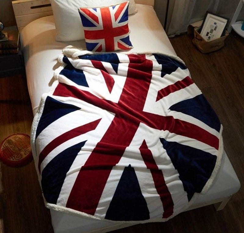 UKELER Flannel Sherpa Throw 60'' x 50'' Union Jack Fleece Blanket Soft Comfy Flannel Blanket Throws for Bed/Couch/Sofa/Office/Camping - Image 3
